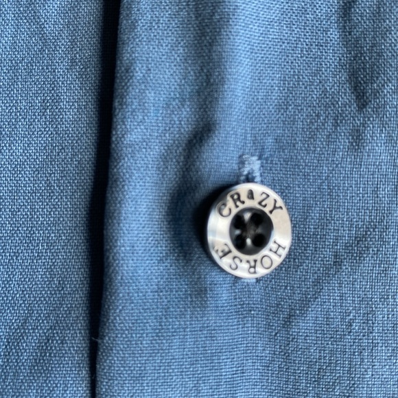 CRAZY HORSE Blue 100% Silk Short-Sleeve Button-Down Shirt Size XL - Picture 5 of 10